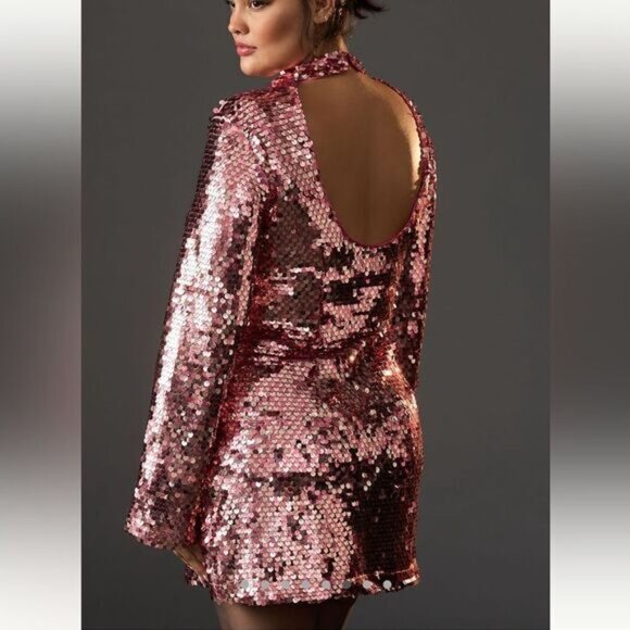 Maeve Long -sleeve Mock-Neck Sequin Mini Dress - Picture 7 of 9